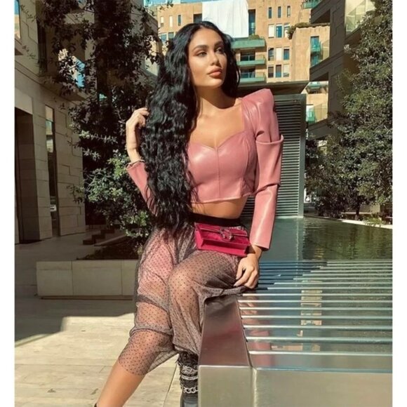 Zara Faux Leather Puff Shoulders Marsala Crop Top/Blouse Blogger Favorite NWT - Picture 3 of 16